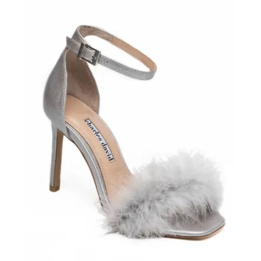 Charles David NWB Esquire silver feather heels size 6